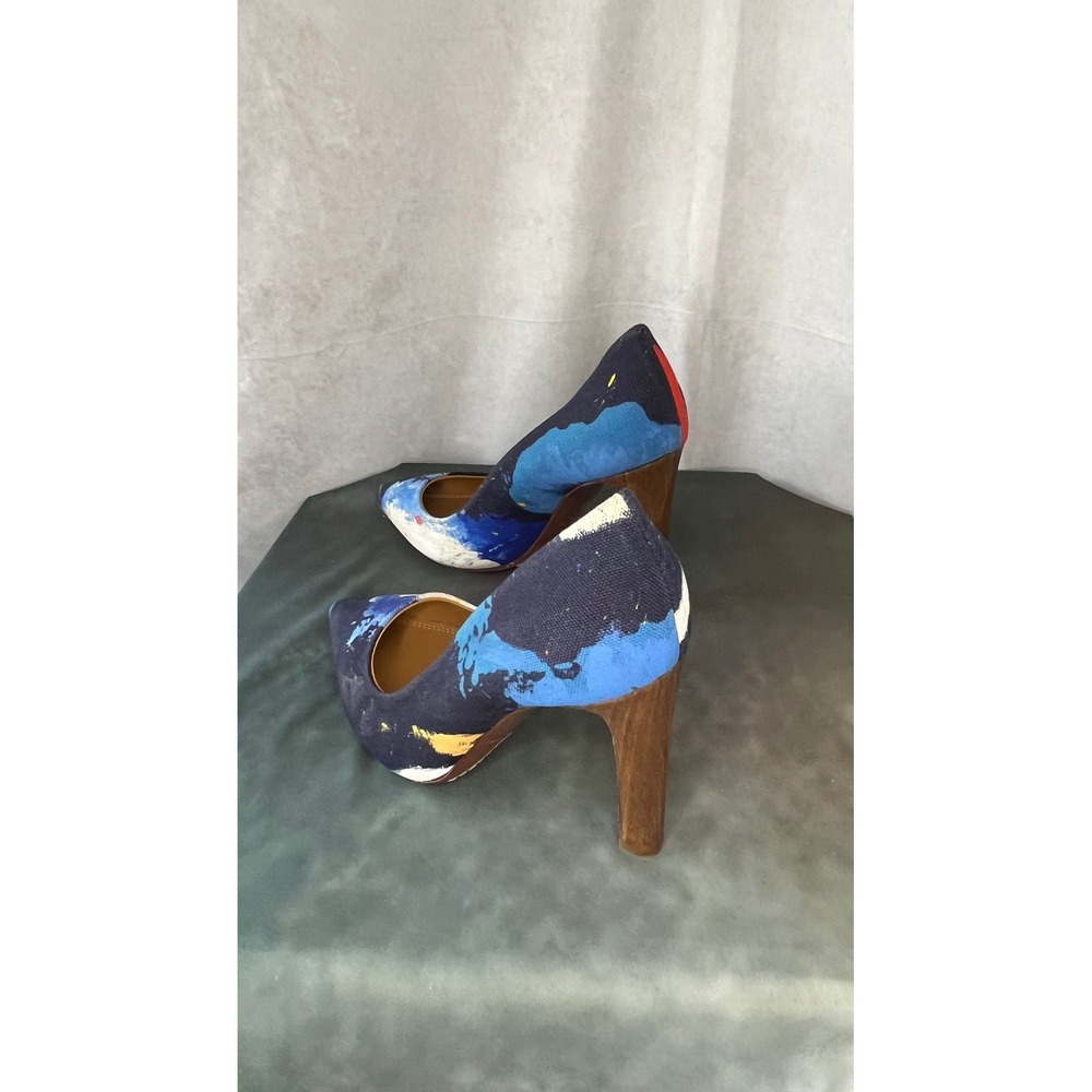 Ralph Lauren Purple Label Celia Abstract Art Pumps Italy Block Heel Size 37 US 7 - Picture 4 of 16